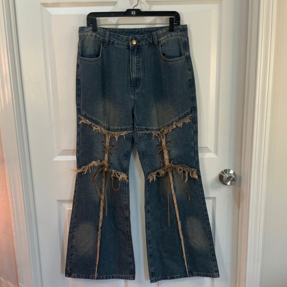 CIDER VINTAGE RAW EDGE WASH HIPPIE FLARED JEANS SIZE XL